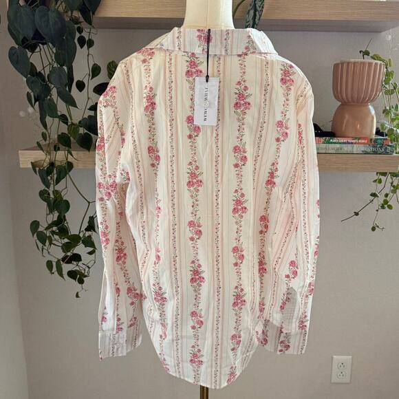 WeWoreWhat Floral Stripe Long Sleeve Pajama Top Ivory Pink Rose Size M - Picture 2 of 8
